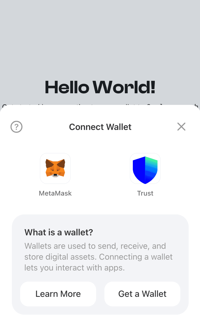 Gasless Cash wallet connection screen — link your crypto wallet to send ERC20 and TRC20 tokens without gas fees